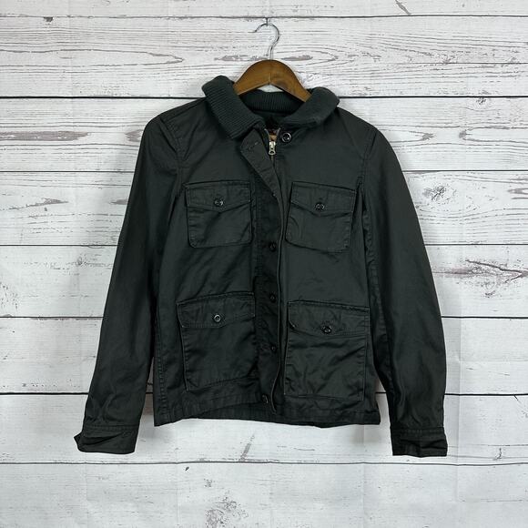 J. Crew Jackets & Blazers - J Crew Jacket Womens Small Black Washed Waxed Utility Pockets Military